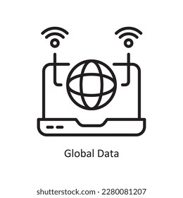 Global Data Vector Outline Icon Design illustration. Data Symbol on White background EPS 10 File
