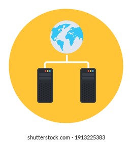 
Global datacenter in editable style, flat rounded icon isolated on yellow background 