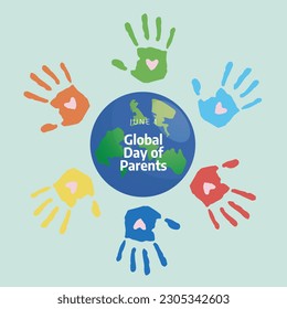 Global Day of Parents design template for celebration. global parents day vector design. parents or family illustration template. flat vetor design. globe vector.