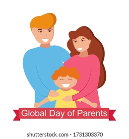 Global Day of Parents. Happy family together. Mother, father and son. Vector illustration in flat style.