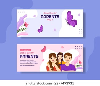 Global Day of Parents Horizontal Banner Flat Cartoon Hand Drawn Templates Background Illustration