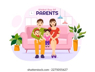 Global Day of Parents Illustration with Importance of Being a Parenthood and its Role in Kids in Flat Cartoon Hand Drawn for Landing Page Template