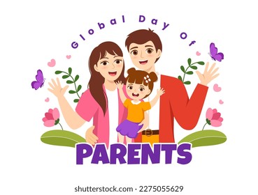 Global Day of Parents Illustration with Importance of Being a Parenthood and its Role in Kids in Flat Cartoon Hand Drawn for Landing Page Template