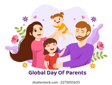 Weltweiter Tag der Eltern Illustration mit Bedeutung als Elternschaft und ihre Rolle in Kindern in flachen Cartoon Hand gezeichnet für Landing Page Template