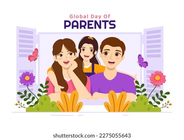 Global Day of Parents Illustration with Importance of Being a Parenthood and its Role in Kids in Flat Cartoon Hand Drawn for Landing Page Template