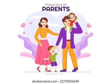 Weltweiter Tag der Eltern Illustration mit Bedeutung als Elternschaft und ihre Rolle in Kindern in flachen Cartoon Hand gezeichnet für Landing Page Template