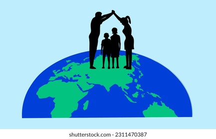 Global Day of parents is a public holiday. Happy family with Earth Globe Background design