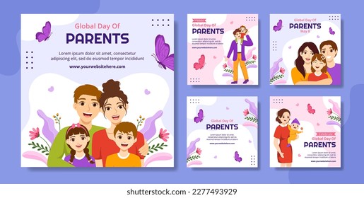 Global Day of Parents Social Media Post Flat Cartoon Hand Drawn Templates Background Illustration