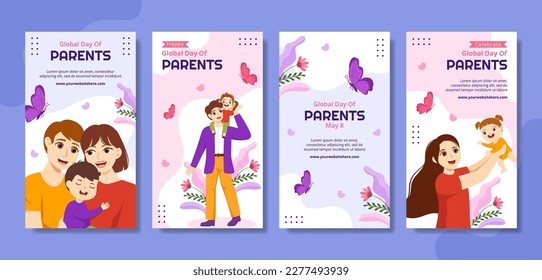 Global Day of Parents Social Media Stories Flat Cartoon Hand Drawn Templates Background Illustration
