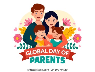 El Día Mundial de los Padres: Ilustración vectorial con importancia de ser una paternidad con el concepto de madre padre hijo en un plano