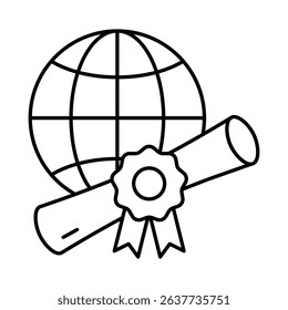 Global Degree Line Icon. E-learning, Education, Teaching, Online Study Icons Editable Stroke Vector Illustration