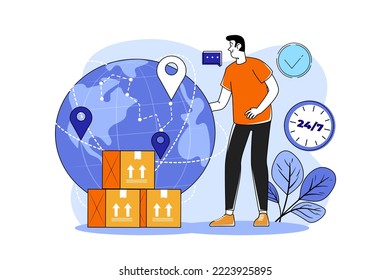 Concepto de Ilustración de entrega global. Ilustración plana aislada en fondo blanco
