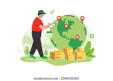 Global Delivery Illustration, Flat Vector