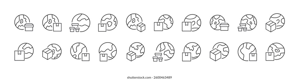Global Delivery Line Icon Set. Outline Signs for Graphic and Web Design, Apps, Adverts, Various Cards