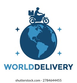 Global delivery service concept with motorcycle rider on earth globe icon icon