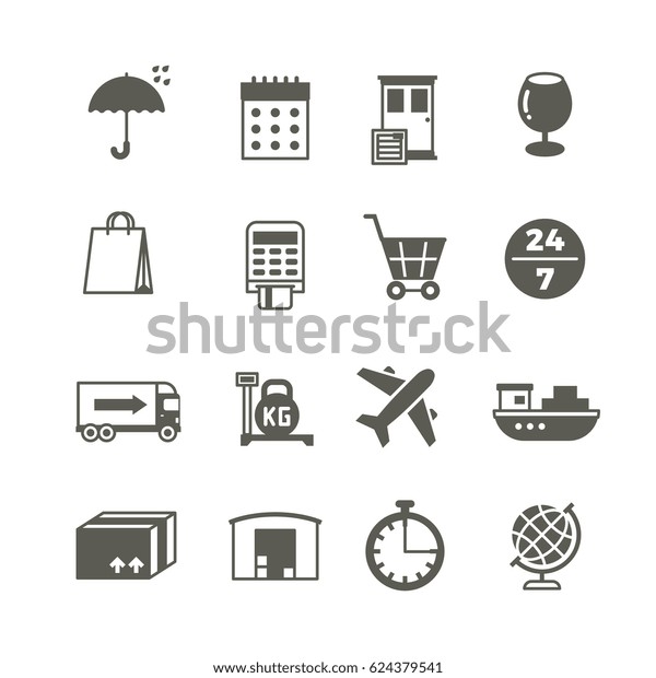 Global\
delivery, shipping truck and package vector\
icons