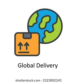 Global Delivery  Vector   Fill outline Icon Design illustration. Shipping and delivery Symbol on White background EPS 10 File