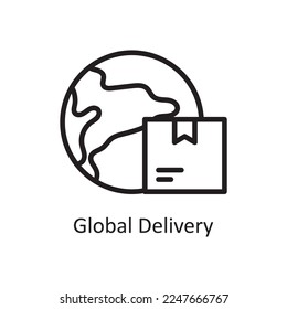Ilustración de diseño de iconos de esquema del vector de entrega global. Símbolo de administración de productos en el archivo EPS 10 de fondo blanco