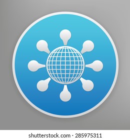 Global design icon on blue button,clean vector