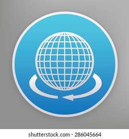 Global design icon on blue button,clean vector