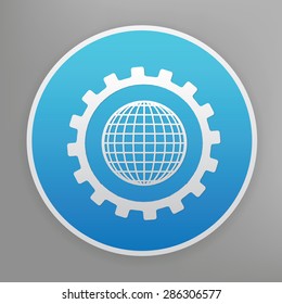 Global design icon on blue button,clean vector