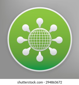 Global design icon on green button, clean vector