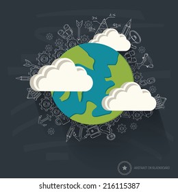 Global design on blackboard background,clean vector