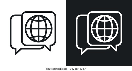 Global dialog icon designed in a line style on white background.