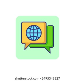 Global dialog line icon. Speech bubbles with globe inside. Translation concept. Can be used for topics like foreign language, communication, international partnership, negotiation