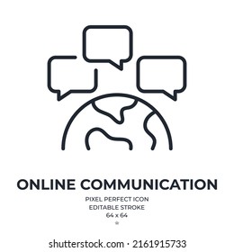 Global digital communication concept editable stroke outline icon isolated on white background flat vector illustration. Pixel perfect. 64 x 64.
