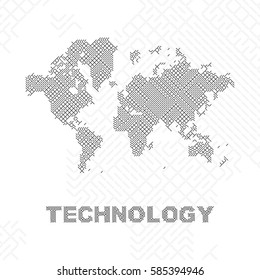 Global digital communications. Abstract world map flat vector illustration EPS 10