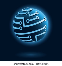 Global digital icon with circuit board.  Vector illustration.