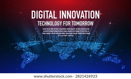 Global Digital Innovation Technology Background with Glowing World Map, AI Big Data Network, Future Communication and Business Presentation Banner Vector