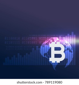 global digital internet currency with world map design
