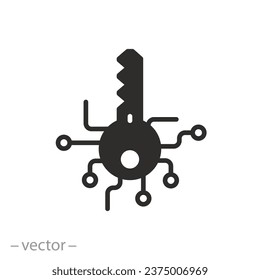 global digital key icon, electronic technologies, security information, flat symbol on white background - vector illustration