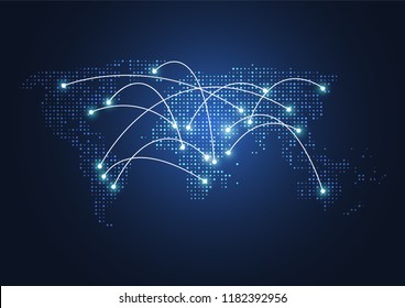 Global digital network connection. World map point and line composition concept of global business. Vector Illustration