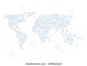 Global digital network connection. World map point and line composition concept of global business. Vector Illustration