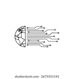 Global Digital Network Icon – Globo terráqueo con líneas de circuito Vector