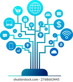 Global Digital Network Tree with Interconnected Devices and Technology Ecosystem Concept