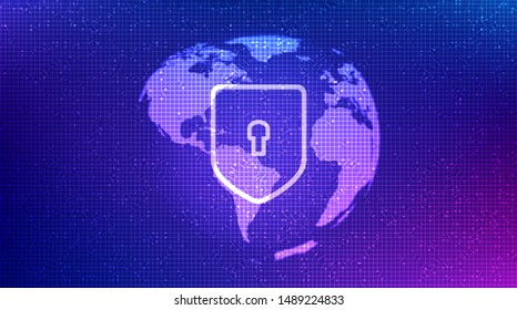 Global Digital Technology Shield Security,protection and connection Concept background design.vector illustration.