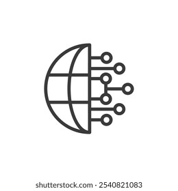 Global digitalization, icon in line design. Global, digitalization, technology, network, connectivity, world, internet on white background vector. Global digitalization editable stroke icon