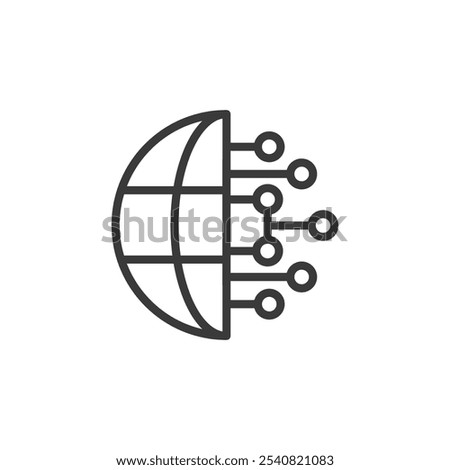 Global digitalization, icon in line design. Global, digitalization, technology, network, connectivity, world, internet on white background vector. Global digitalization editable stroke icon