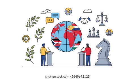 Global diplomatic dialogue and international relations strategy development for cross-border collaboration and understanding