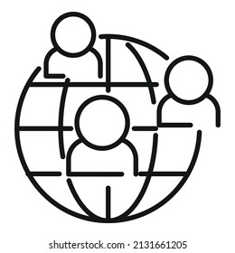 Vector de esquema de icono de discusión global. La gente habla. grupo de Office