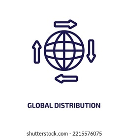 global distribution icon from delivery and logistic collection. Thin linear global distribution, box, distribution outline icon isolated on white background. Line vector global distribution sign, 