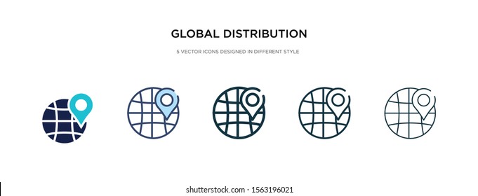 global distribution icon in different style vector illustration. two colored and black global distribution vector icons designed in filled, outline, line and stroke style can be used for web,
