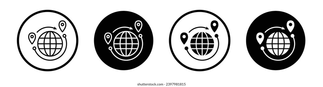Global distribution icon set. export logistic supply chain vector symbol in black filled and outlined style.