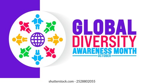 Global Diversity Awareness Month background or banner design template is observed every year in October. Holiday concept. Template for card, poster, placard, template.
