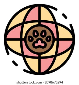 Global dog handler icon. Outline global dog handler vector icon color flat isolated