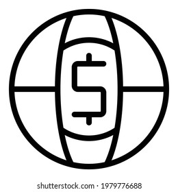 Global dollar currency icon. Outline Global dollar currency vector icon for web design isolated on white background